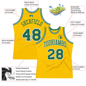 Custom Gold Kelly Green-White Authentic Throwback Basketball Jersey