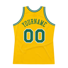 Load image into Gallery viewer, Custom Gold Kelly Green-White Authentic Throwback Basketball Jersey
