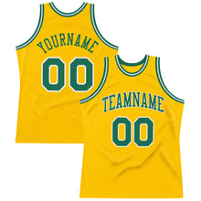 Load image into Gallery viewer, Custom Gold Kelly Green-White Authentic Throwback Basketball Jersey
