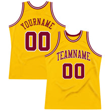 Load image into Gallery viewer, Custom Gold Maroon-White Authentic Throwback Basketball Jersey
