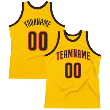 Custom Gold Brown-Orange Authentic Throwback Basketball Jersey