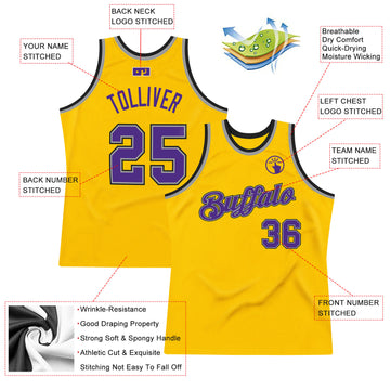 Custom Gold Purple-Gray Authentic Throwback Basketball Jersey