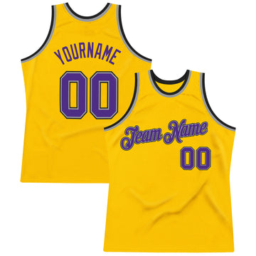 Custom Gold Purple-Gray Authentic Throwback Basketball Jersey