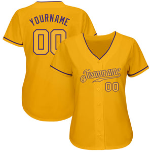 Custom Gold Gold-Purple Authentic Baseball Jersey