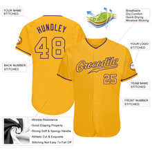 Load image into Gallery viewer, Custom Gold Gold-Purple Authentic Baseball Jersey

