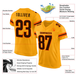 Custom Gold Brown-Orange Mesh Authentic Football Jersey