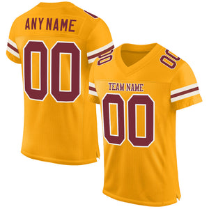 Custom Gold Burgundy-White Mesh Authentic Football Jersey