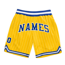 Load image into Gallery viewer, Custom Gold White Pinstripe Royal-White Authentic Basketball Shorts
