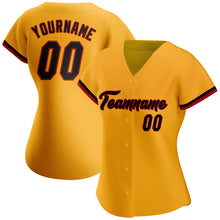 Load image into Gallery viewer, Custom Gold Black-Red Authentic Baseball Jersey
