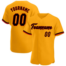 Load image into Gallery viewer, Custom Gold Black-Red Authentic Baseball Jersey
