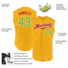 Load image into Gallery viewer, Custom Gold Neon Green-Red Authentic Sleeveless Baseball Jersey
