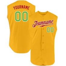 Load image into Gallery viewer, Custom Gold Neon Green-Red Authentic Sleeveless Baseball Jersey
