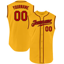 Load image into Gallery viewer, Custom Gold Red-Black Authentic Sleeveless Baseball Jersey
