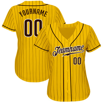 Custom Yellow Brown Pinstripe Brown-White Authentic Baseball Jersey