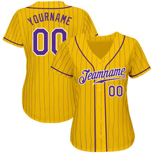 Load image into Gallery viewer, Custom Yellow Purple Pinstripe Purple-White Authentic Baseball Jersey
