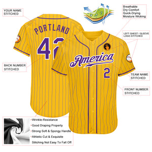 Custom Yellow Purple Pinstripe Purple-White Authentic Baseball Jersey