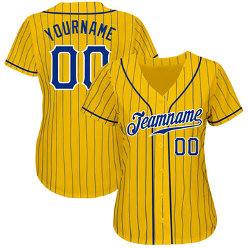 Custom Yellow Royal Pinstripe Royal-White Authentic Baseball Jersey