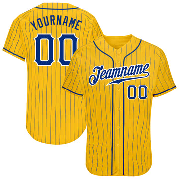 Custom Yellow Royal Pinstripe Royal-White Authentic Baseball Jersey