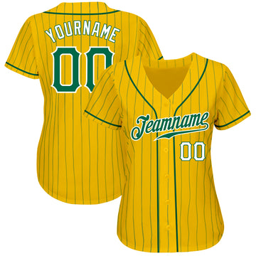 Custom Yellow Kelly Green Pinstripe Kelly Green-White Authentic Baseball Jersey