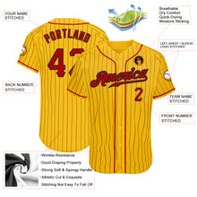 Load image into Gallery viewer, Custom Yellow Black Pinstripe Red-Black Authentic Baseball Jersey
