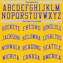 Load image into Gallery viewer, Custom Gold Purple-White Authentic Throwback Basketball Jersey
