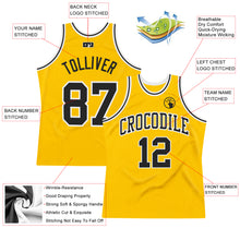 Load image into Gallery viewer, Custom Gold Black-White Authentic Throwback Basketball Jersey
