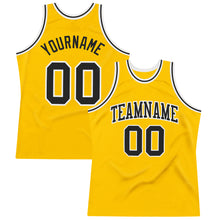 Load image into Gallery viewer, Custom Gold Black-White Authentic Throwback Basketball Jersey
