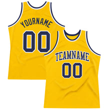 Load image into Gallery viewer, Custom Gold Navy-White Authentic Throwback Basketball Jersey
