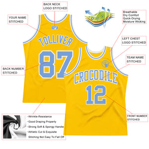 Custom Gold Light Blue-White Authentic Throwback Basketball Jersey