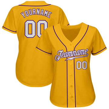 Custom Gold White-Purple Authentic Baseball Jersey