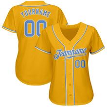 Load image into Gallery viewer, Custom Gold Light Blue-White Authentic Baseball Jersey
