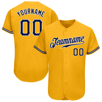 Custom Gold Navy-White Authentic Baseball Jersey