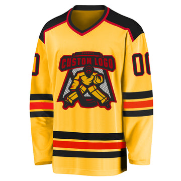 Custom Gold Black-Red Hockey Jersey