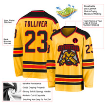 Load image into Gallery viewer, Custom Gold Black-Red Hockey Jersey
