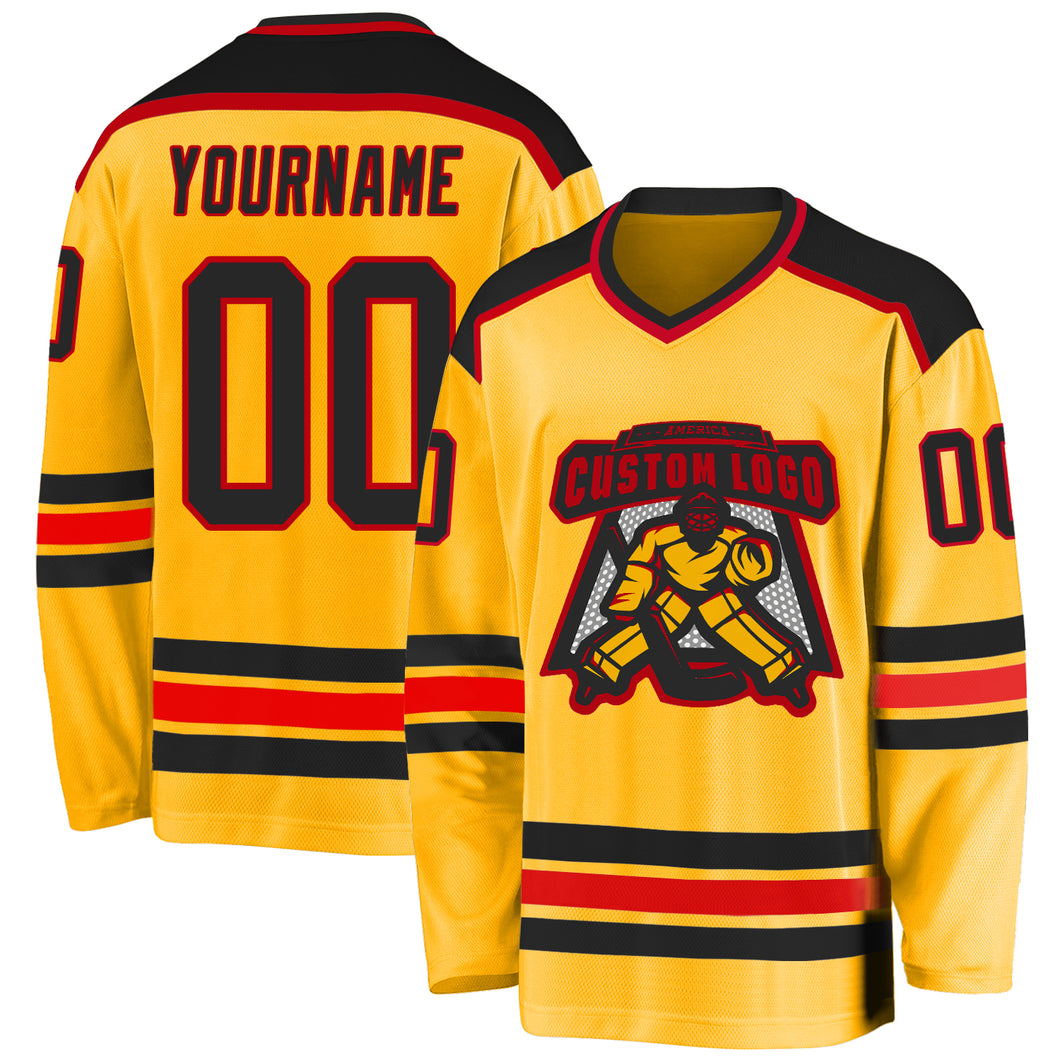 Custom Gold Black-Red Hockey Jersey