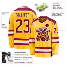 Load image into Gallery viewer, Custom Gold Maroon-White Hockey Jersey
