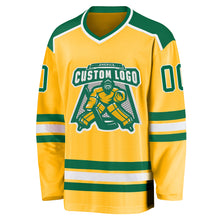 Load image into Gallery viewer, Custom Gold Kelly Green-White Hockey Jersey
