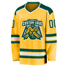 Load image into Gallery viewer, Custom Gold Green-White Hockey Jersey
