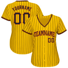 Load image into Gallery viewer, Custom Yellow Black Pinstripe Black-Orange Authentic Baseball Jersey
