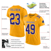 Load image into Gallery viewer, Custom Gold Purple-White Mesh Authentic Football Jersey
