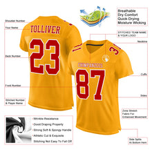 Load image into Gallery viewer, Custom Gold Red-White Mesh Authentic Football Jersey
