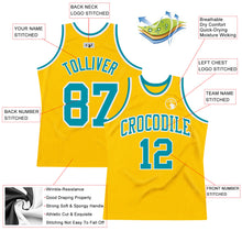 Load image into Gallery viewer, Custom Gold Teal-White Authentic Throwback Basketball Jersey
