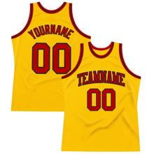 Load image into Gallery viewer, Custom Gold Red-Black Authentic Throwback Basketball Jersey
