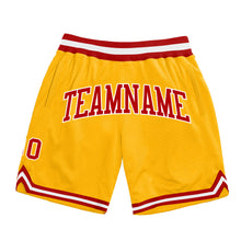 Load image into Gallery viewer, Custom Gold Red-White Authentic Throwback Basketball Shorts
