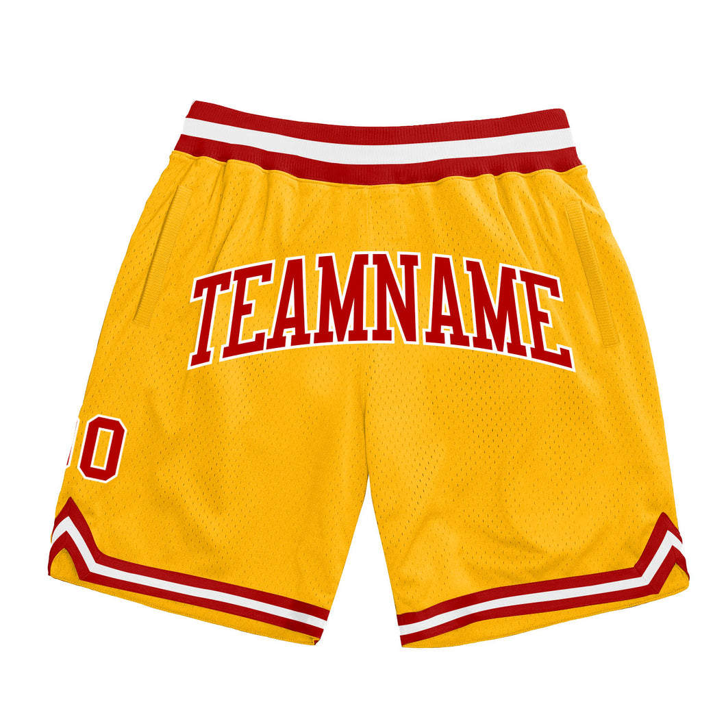 Custom Gold Red-White Authentic Throwback Basketball Shorts