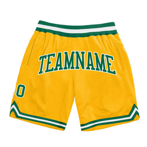 Custom Gold Kelly Green-White Authentic Throwback Basketball Shorts