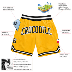 Custom Gold Black-White Authentic Throwback Basketball Shorts