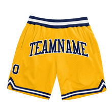 Load image into Gallery viewer, Custom Gold Navy-White Authentic Throwback Basketball Shorts
