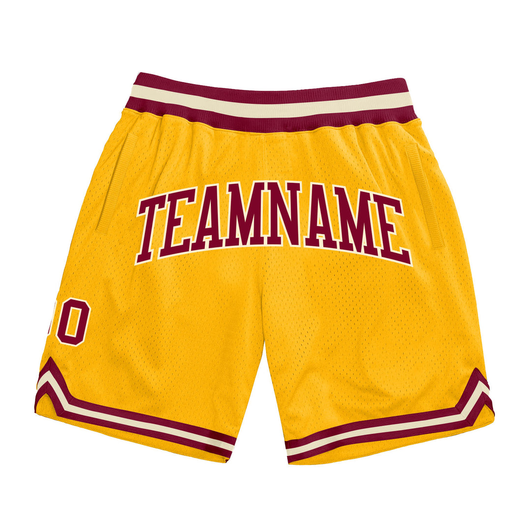 Custom Gold Maroon-Cream Authentic Throwback Basketball Shorts