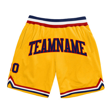 Custom Gold Navy-Red Authentic Throwback Basketball Shorts
